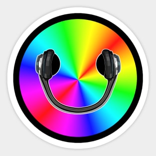 Rainbow Smiling Headphones Face Music Star Sticker